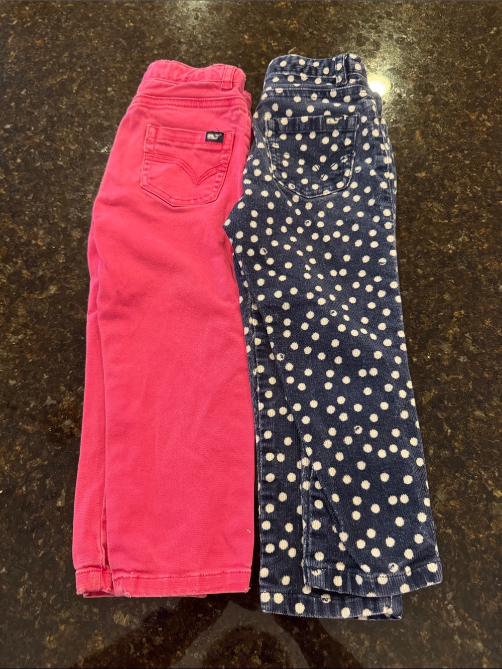 Vineyard Vines Kids Pink Solid Leggings & Navy Polka Dot Leggings Duo
